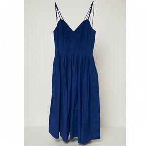 Emmanuelle Khanh vintage 80s navy sleeveless fit flare pleated skirt midi dress